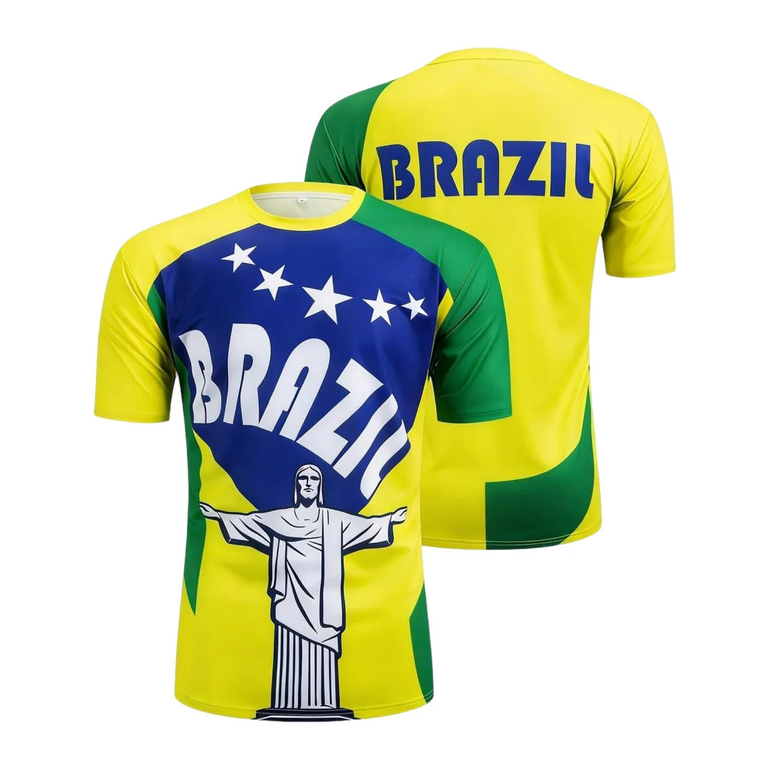 5-Star Brazil-themed Sports Jersey 2026 Football Fans Adult Kids Casual T-Shirt Family Summer Breathable Quick-drying Soft Comfy