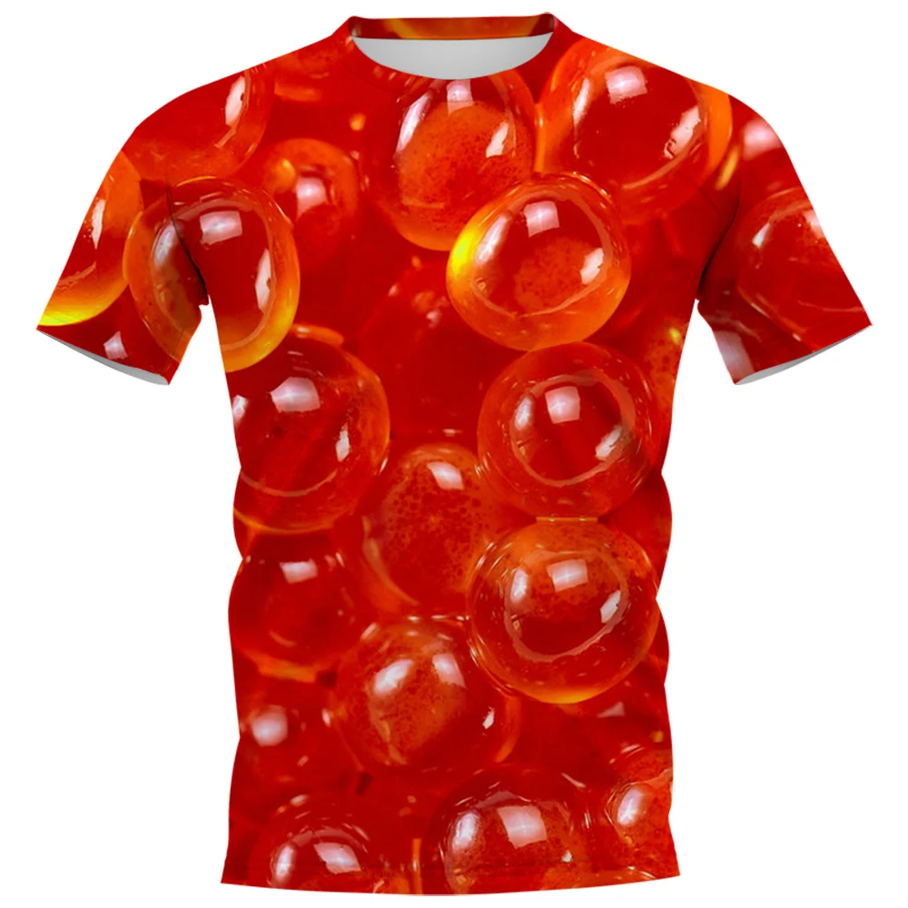 HX Delicious Food Caviar T-shirts 3D Graphic Fish Roe Pullovers Polyester Tees Harajuku T-shirt Men Clothing S-7XL