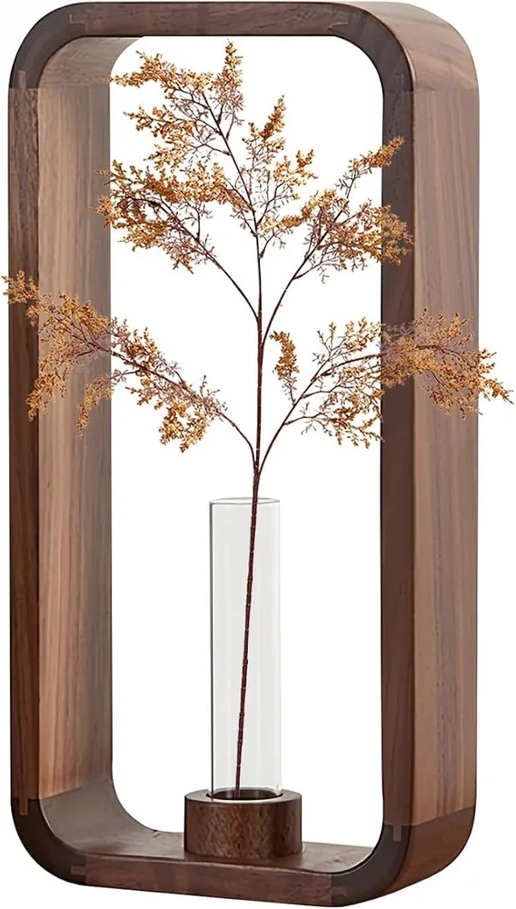 Wooden Vase Test Tube Vases Hydroponic Vase Test Tube Vases for Flowers Walnut Wooden Framed Planter For Various Plants