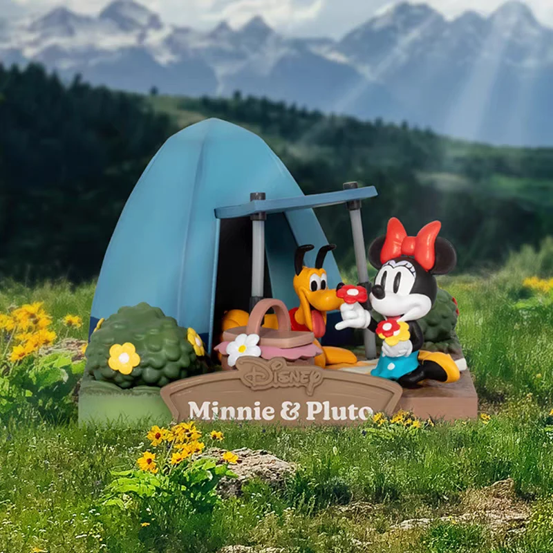 Disney Camping Series Cartoon Figure Mickey Minnie Mouse Donald Duck Goofy Chip N Dale Pluto Figurine Doll Desktop Toy Kid Gifts