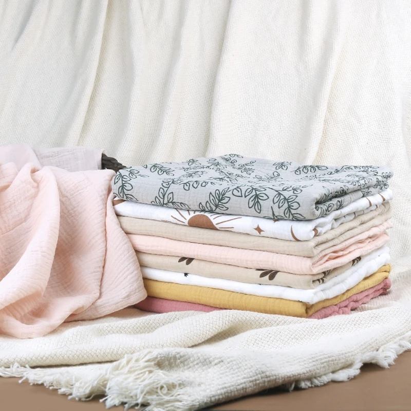 Newborn Swaddle Blanket High Absorb Baby Shower-Blanket Cotton Wrap Towel Baby Summer Bath Towel Print Receiving Blanket