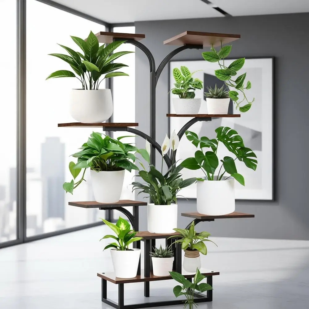 

8-Tier Metal Plant Shelf with Full-Spectrum Grow Lights and Wheels for Indoor Plants (19.6x59 Inch)