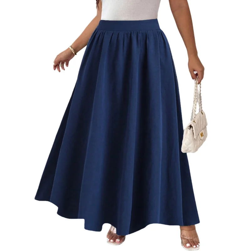 GIBSIE grande taille taille haute a-ligne jupe longue femmes 2025 automne nouveau solide taille élastique fête élégante grande balançoire Maxi jupes