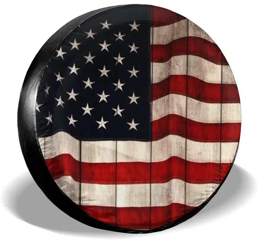 Foruidea العلم الأمريكي رسمت الخشب جدار خلفية غطاء الإطار الاحتياطي مقاوم للماء الغبار واقية من الأشعة فوق البنفسجية الشمس عجلة غطاء الإطار صالح ل جيب ،