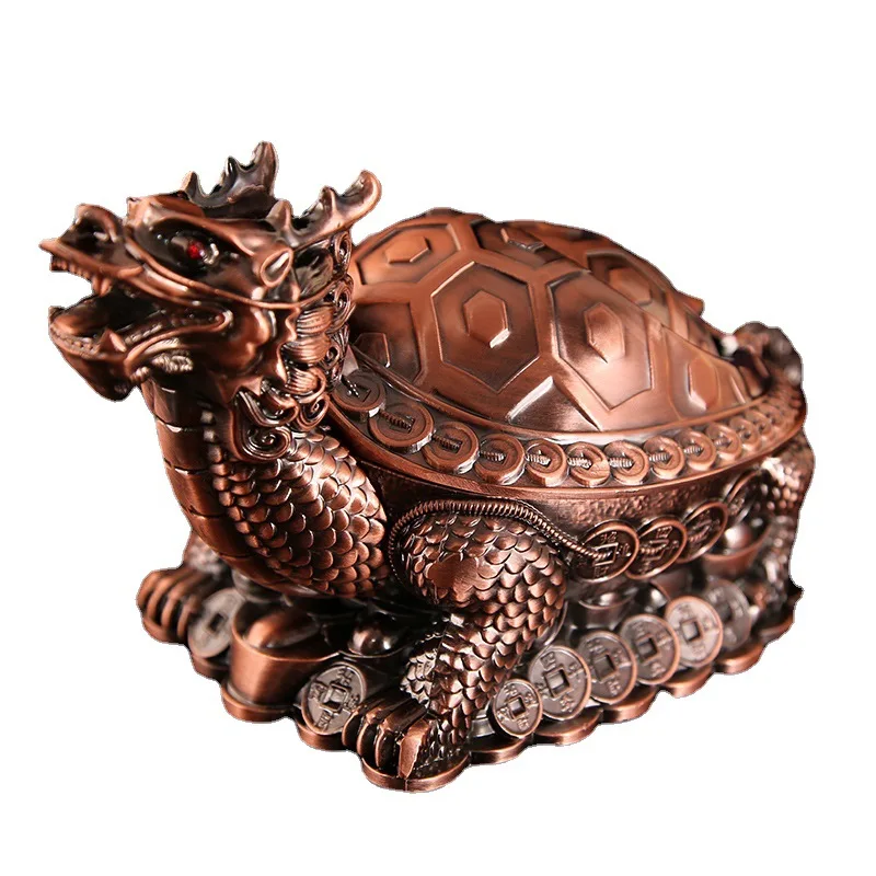 European Retro Dragon Turtle Ashtray Creative Trend Spherical With Cover Metal Ashtray Multi Functional Office Home Decoration