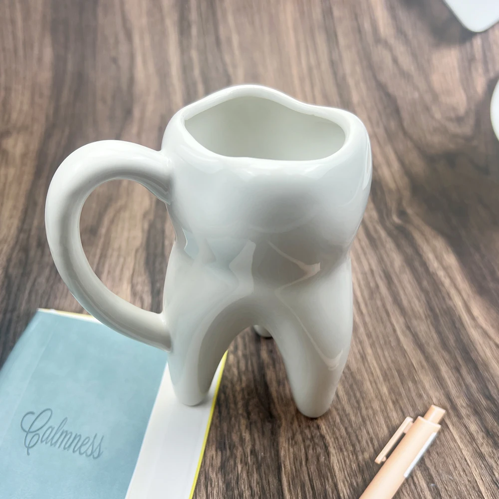 Creative Tooth Shaped Mug Ceramic Water Cups With Handle Dentistry Clinic Decoration Tooth Coffee Cups Dentist Gifts