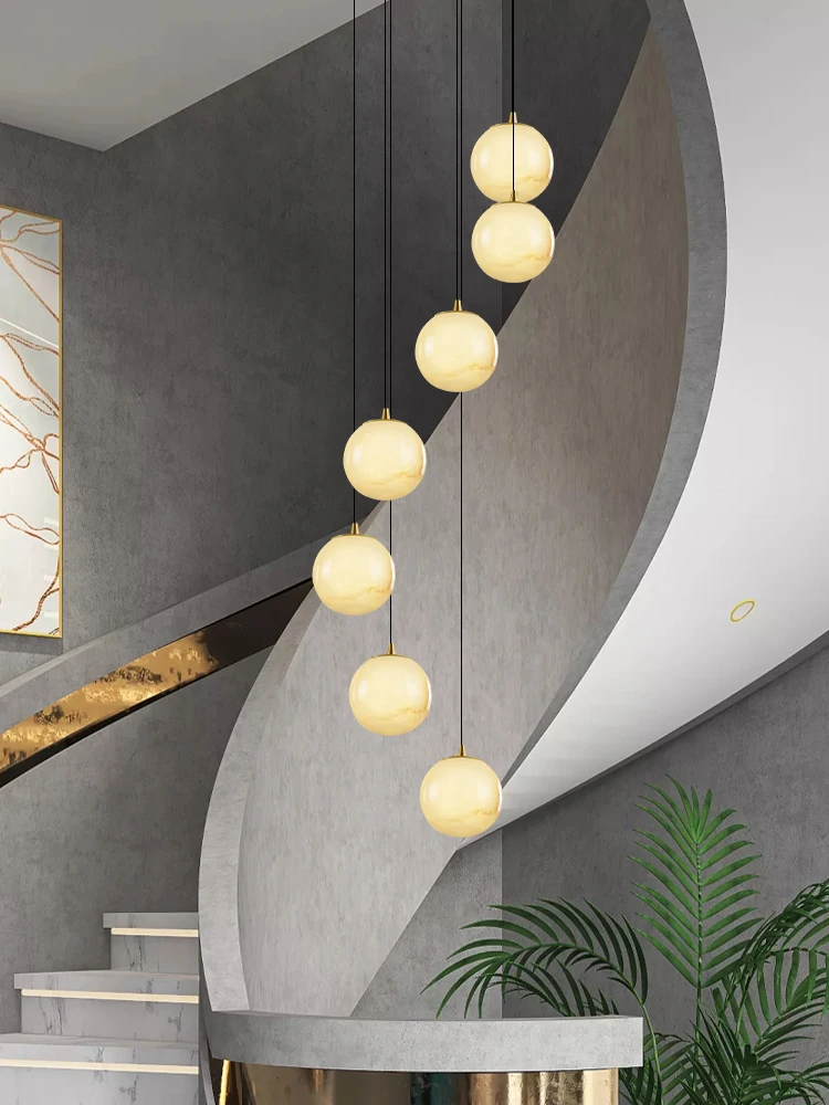 

Chandelier Luxury Marble High Ceiling Modern Minimalist Long Chandelier Staircase Loft Stair Chandelier Lustre Pendants Lighting