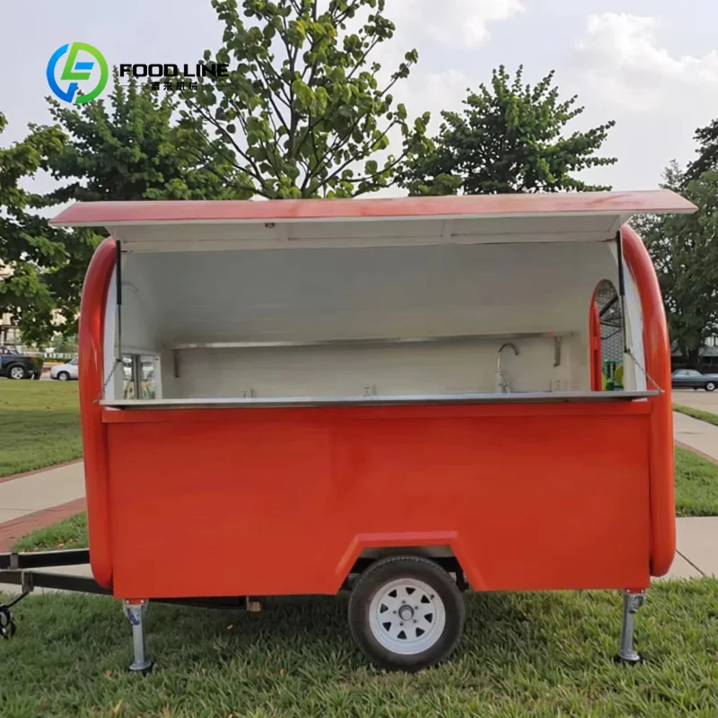 Customized Commercial Round Food Cart Mobile Stainless Steel Snack Trailer with Serving Window Ice Cream Concession Trailer