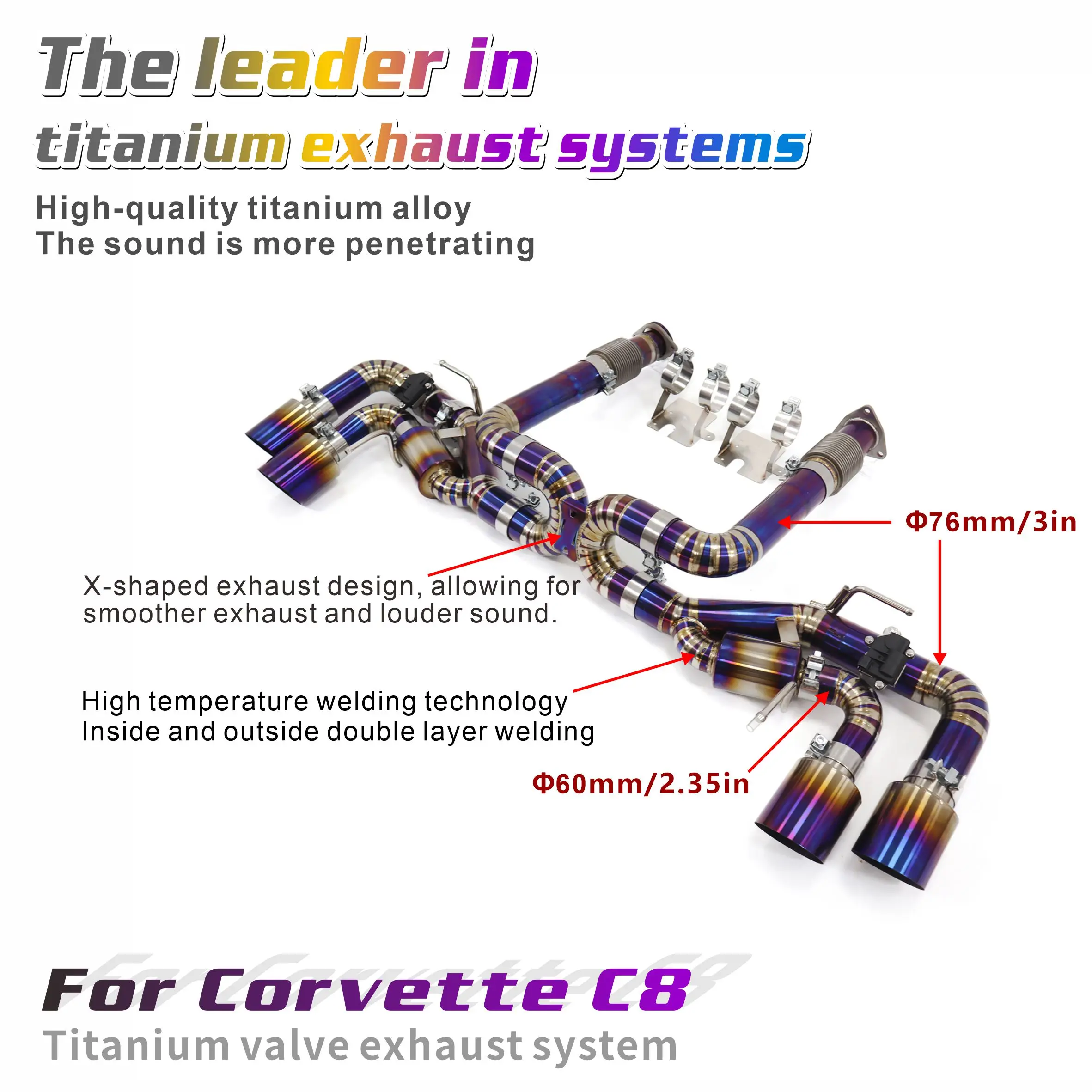 التكيف الدقيق لكاتم صوت عادم السيارات من سبائك التيتانيوم كورفيت C8 مع قطع غيار صمام التحكم عن بعد OEM #2