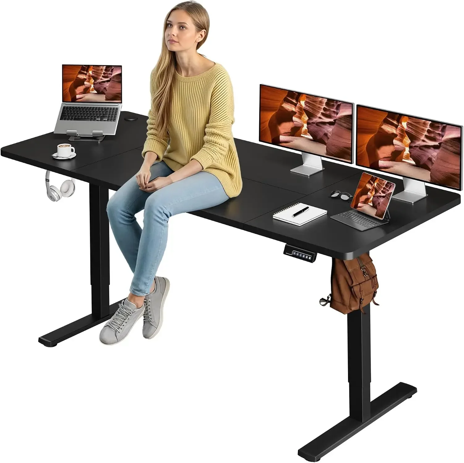 79''x31''Large Standing Desk Electric Adjustable for Home Office | Black Large Electric Height Adjustable Stand Up Desk,Splice
