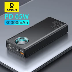 Power Bank Baseus 65W 30000mAh PD Быстрая Зарядка FCP SCP Портативное Внешнее Зарядное Устройство для Смартфонов, Ноутбуков, iPhone, Планшетов