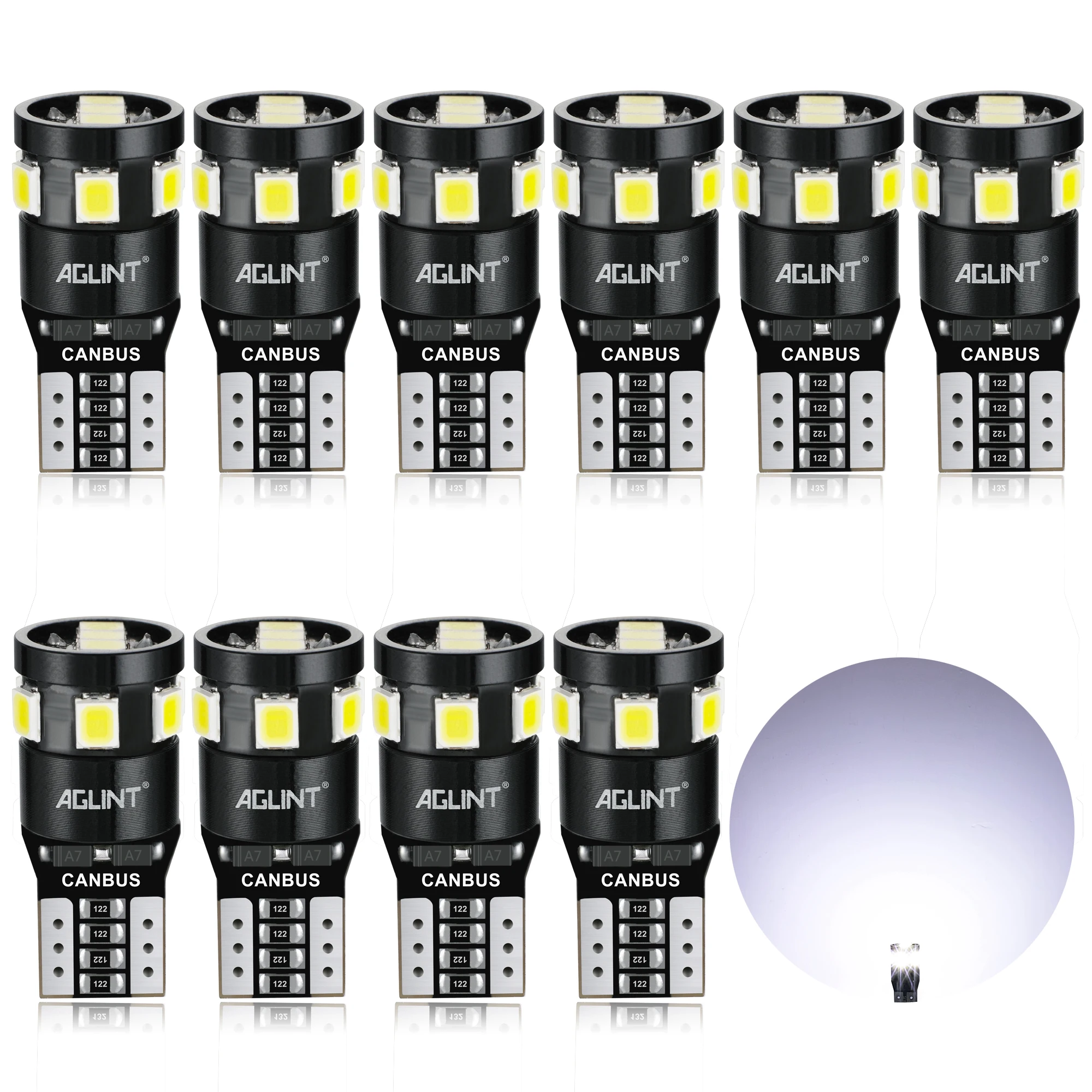 

AGLINT T10 LED Bulb CANBUS Error Free W5W 194 168 9SMD Car LED Interior Dome Map Trunk License Plate Light Xenon White 12V 10Pcs