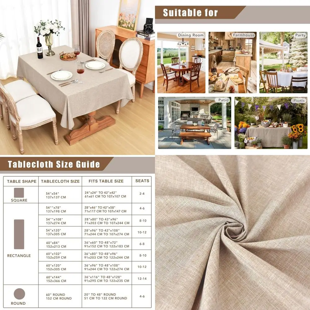 Neutral 60x102 Inch Faux Linen Rectangle Tablecloths, 2-Pack for 6-Foot Tables, Suitable for Dining, Parties, Farmhouse, Banquet