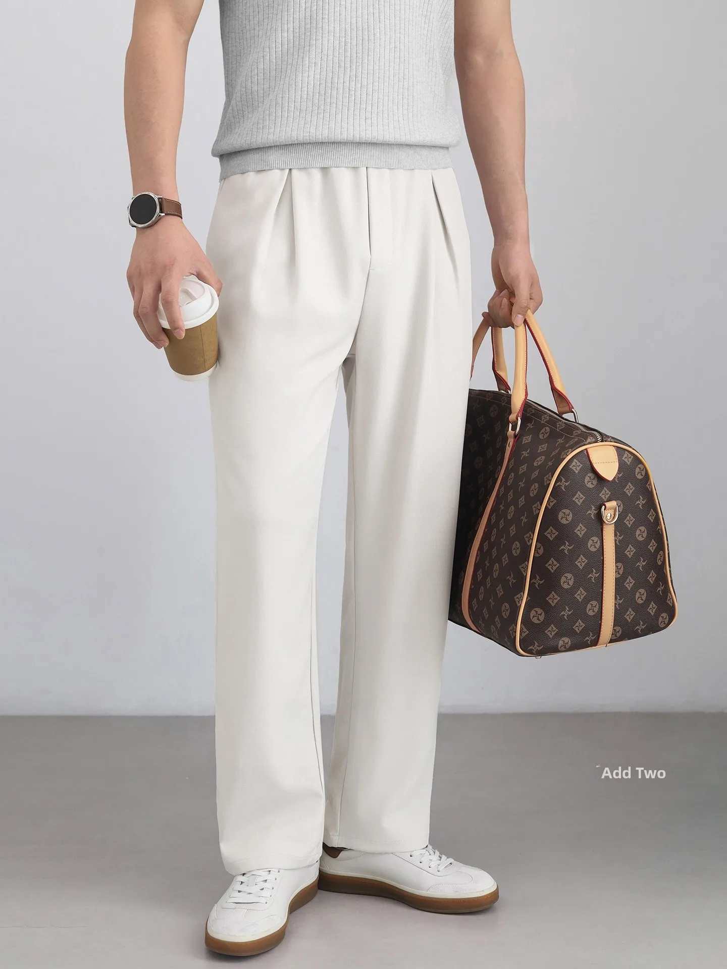 Italian Style Pleated Design Elastic Drawstring Drapey Straight Leg Casual Pants Summer Business Formal Commute Versatile Lon...