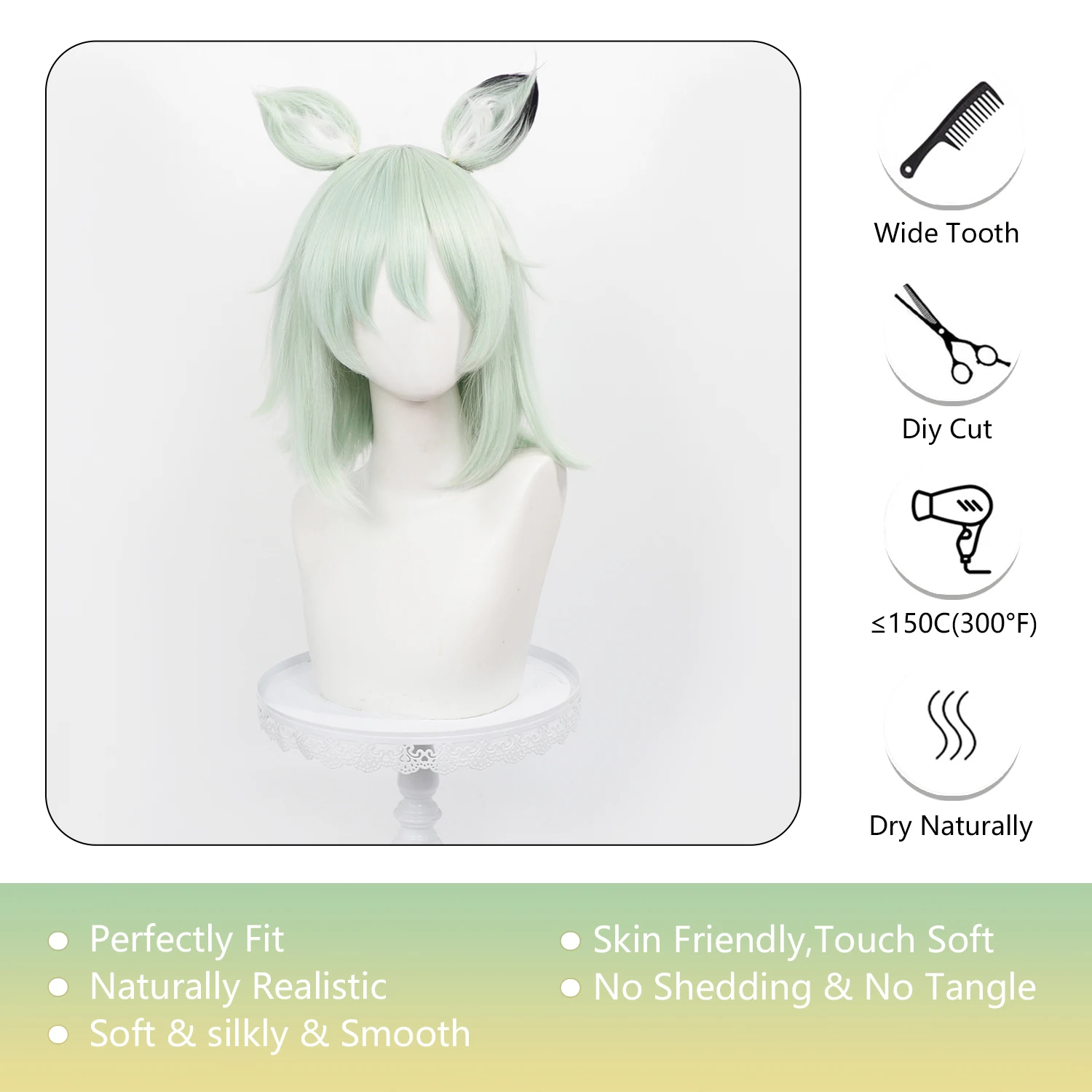 Anime Chainsmoker Cat Cos Wig Mint Green Short Hair Wig,Available With Or Without Cat Ears For Halloween Costume view 6