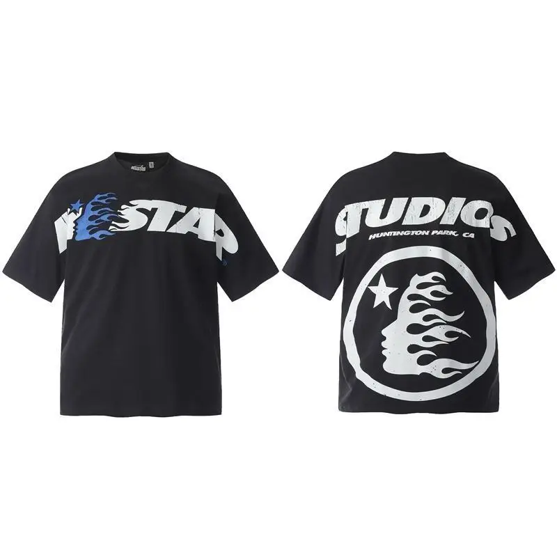 HELLSTAR Vintage Print Summer Men Women Trendy Casual Hip Hop Pure Cotton Crewneck Short Sleeve T-Shirt Streetwear