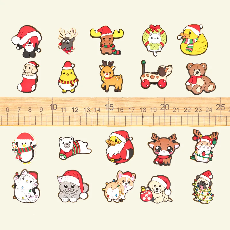 จี้รองเท้าลายคริสต์มาส 1/25 ชิ้น น่ารัก รูปสัตว์ คริสต์มาส สุนัข แมว กวาง ตกแต่งรองเท้า สำหรับผู้หญิง ผู้ชาย ติดรองเท้าแบบคล็อก ของขวัญวันหยุด