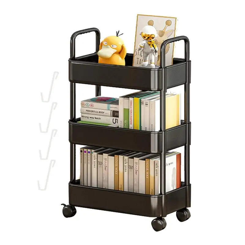 

Storage Cart On Wheels Utility Cart Storage Trolley Organizer Rolling Shelf With Wheels & Hooks Snack Cart 3/4 Tier Movable