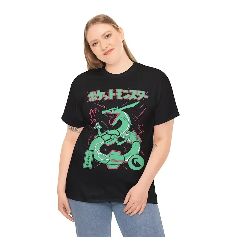 Rayquaza tee! Perfect for a Gift, Present, Holiday, Birthday! Japanese Anime , Black Shirt All Size