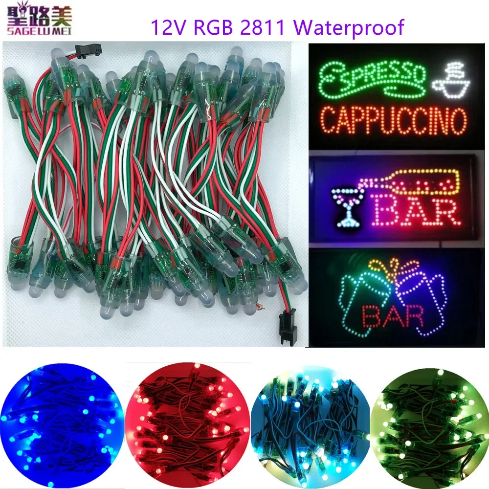 

1000pcs 12mm WS2811 Full Color LED Pixel Light Module DC12V input IP68waterproof RGB color 2811IC Digital LED christmas Light