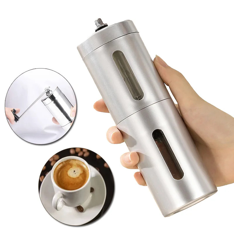 Manual Handhold Coffee Grinder Portable Fineness Adjustable DIY Dual View Window Stainless Steel Hand-Crank Shaking Miller Tool