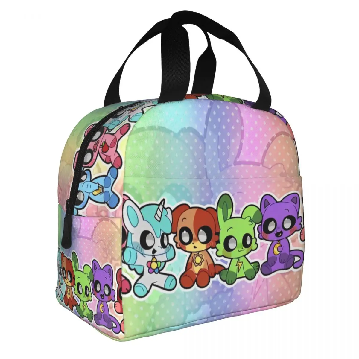 Rainbow Smiling Critter Purple Cat Insulated Lunch Bags Leakproof  Reusable Cooler Bag Lunch Box Tote Work Outdoor Food Handbags