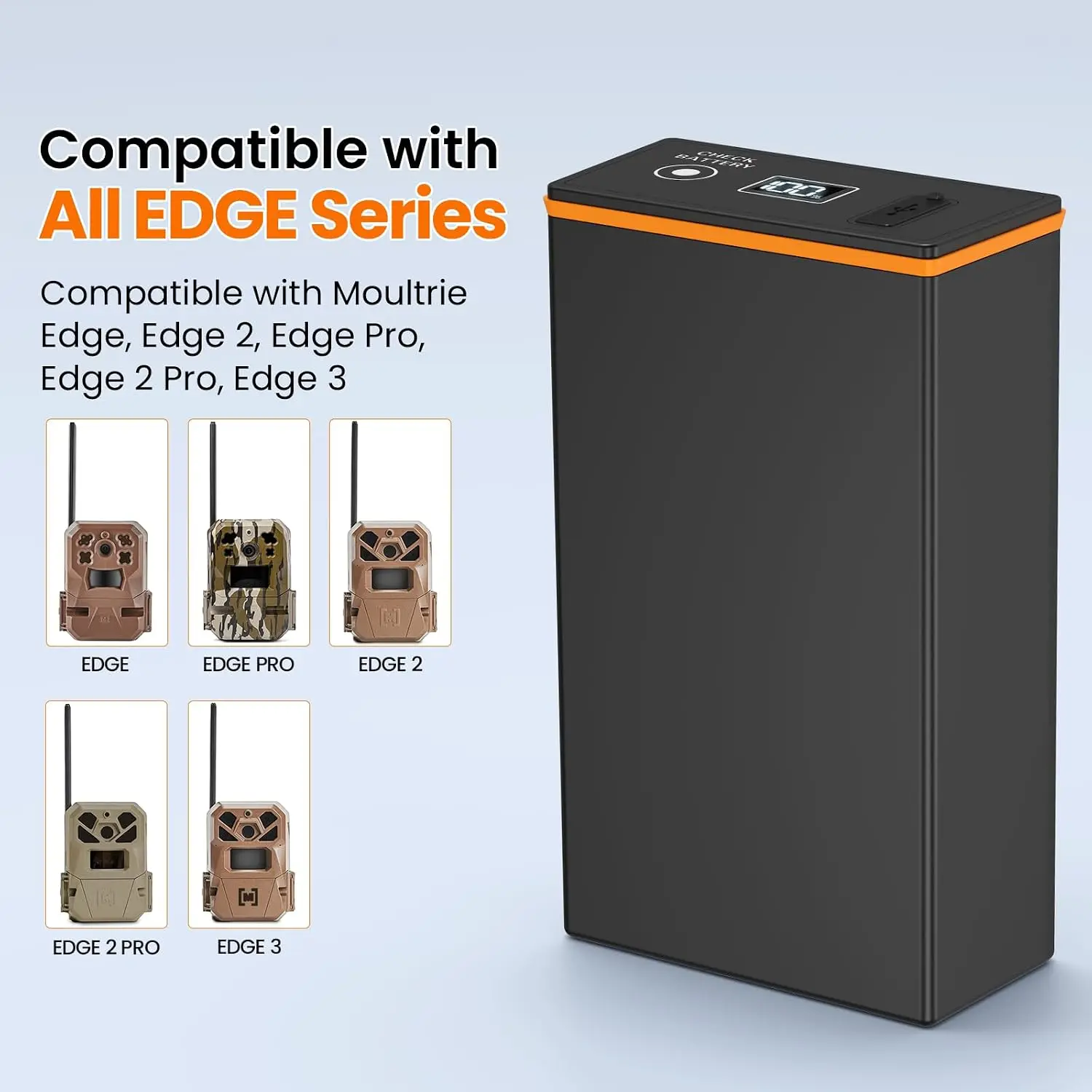 6000mAh LCD Battery Pack with Solar Panel Charging for Trail Cameras