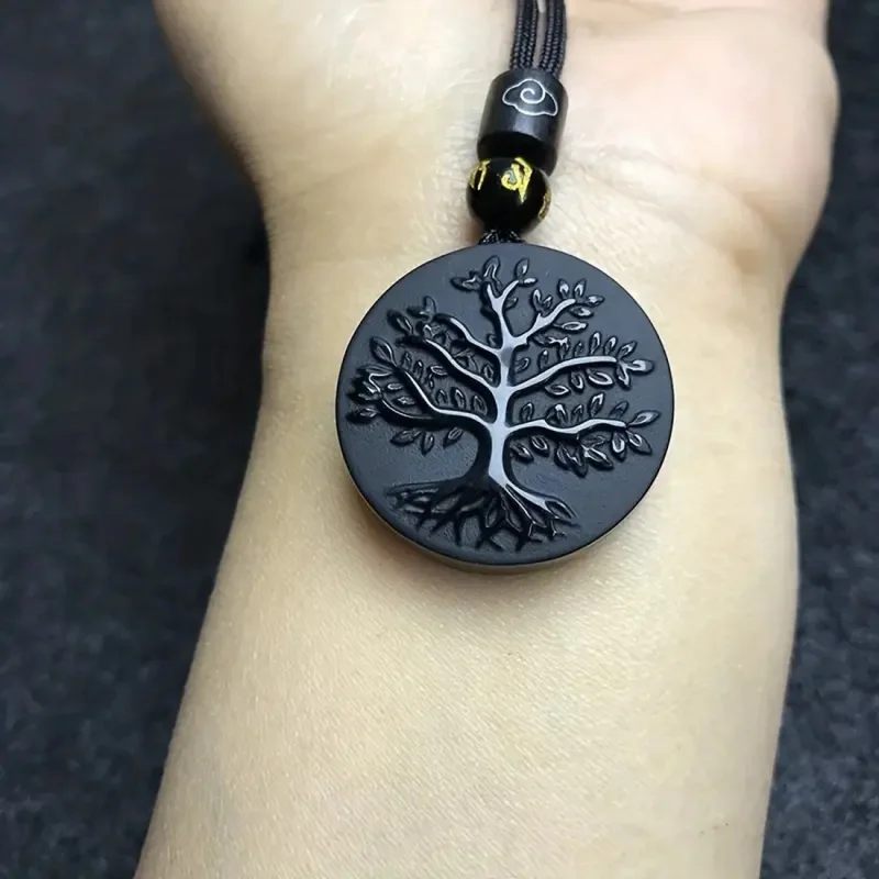 Crystal of Necklace Pendant Black Obsidian Guardian Healing Amulet Popular Export Item Tree of Life