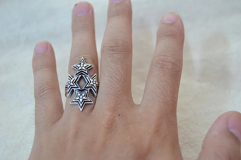 Japanese and Korean trendy jewelry punk Personality Five Point Star Ring Male Sterling Silver Retro Index Finger Exaggerated Rin