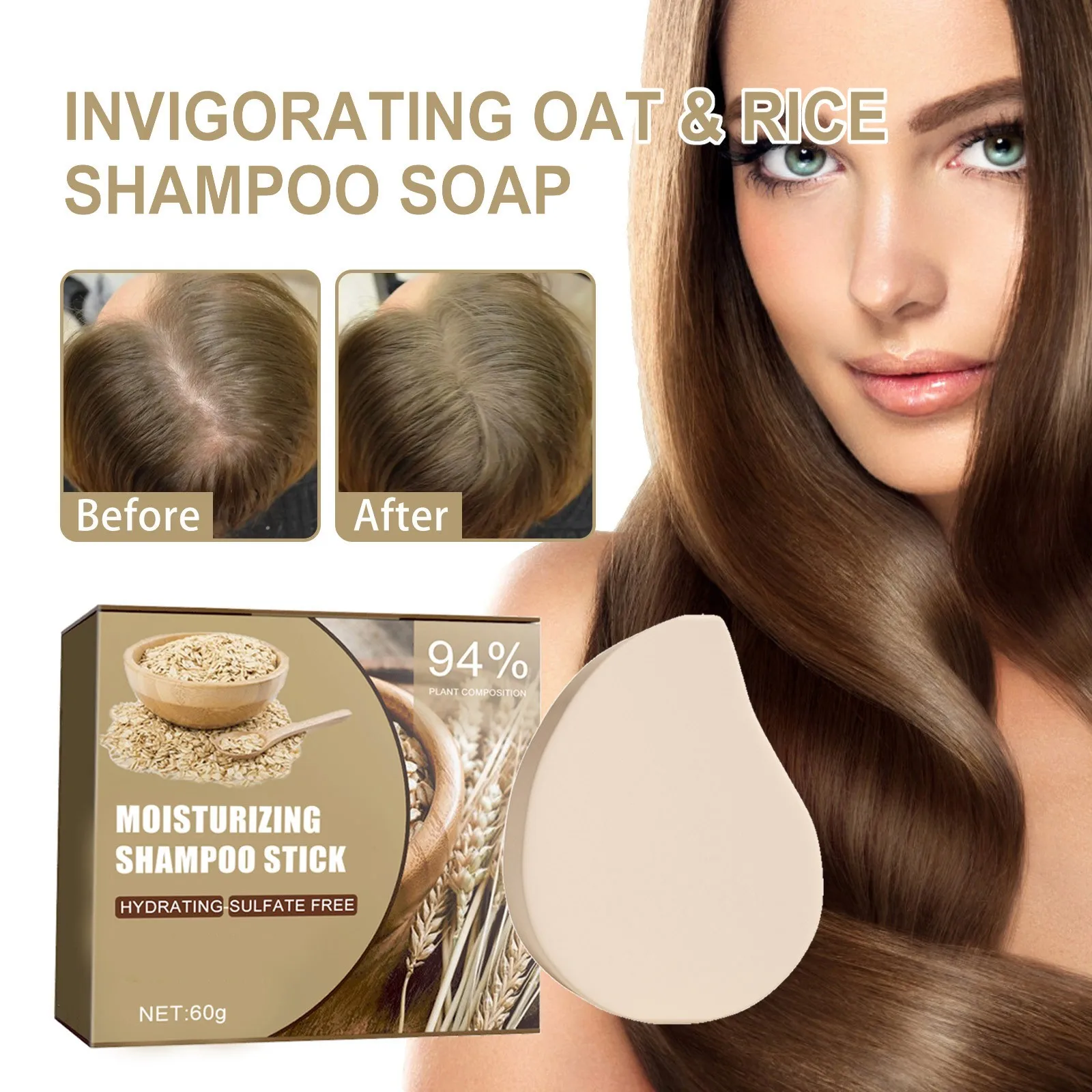 1/2/5pcs Invigorating Oat & Rice Shampoo Bar Anti-Hair Loss Moisturizing Shampoo Stick Rice Shampoo Bars For Hair Growth