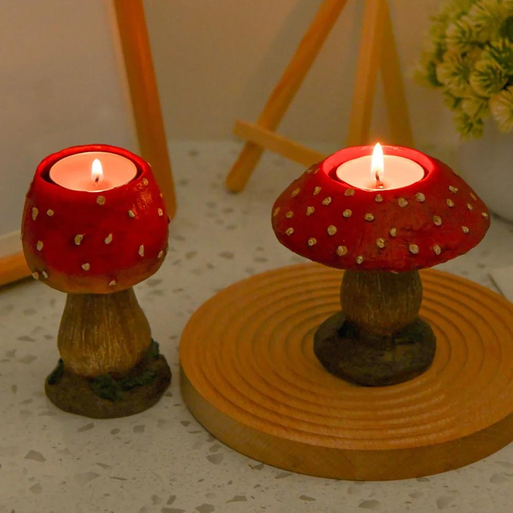 

2Pcs Artistic Mushroom Stand Delicate Resin Tealight Holder for Living Room Bedroom Desk Decorative Lighting