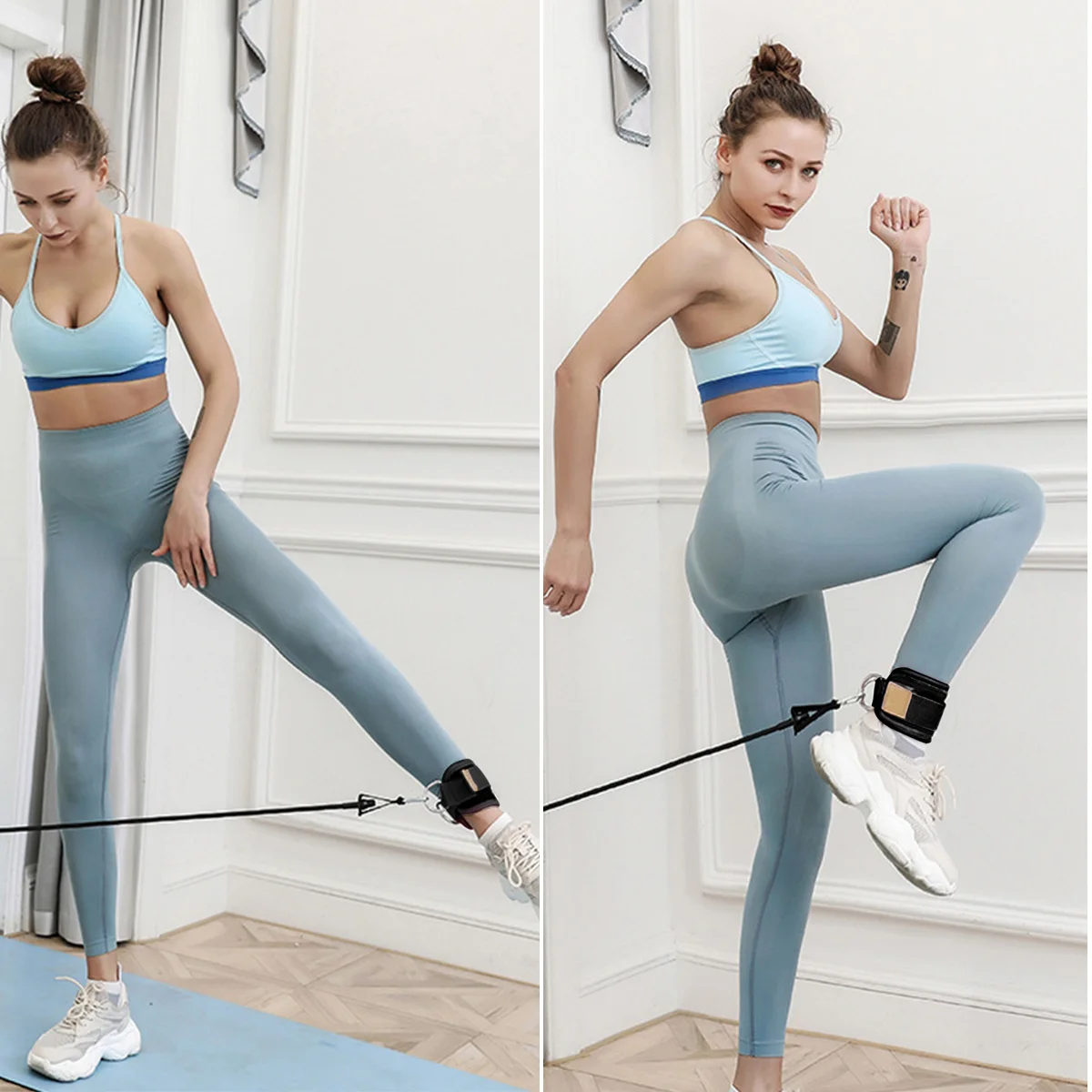 

1 комплект, черные ремни на щиколотке, оборудование для фитнеса и тренировок, кольца для ног, высококачественный дышащий материал, фиксированная опора для ног