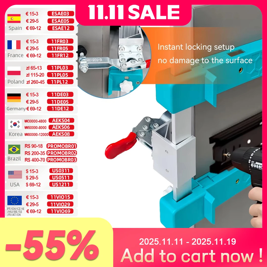 

Приспособление для установки направляющих ящиков Allsome с тумблерным зажимом, приспособление для фурнитуры шкафа с магнитным локатором перфоратора