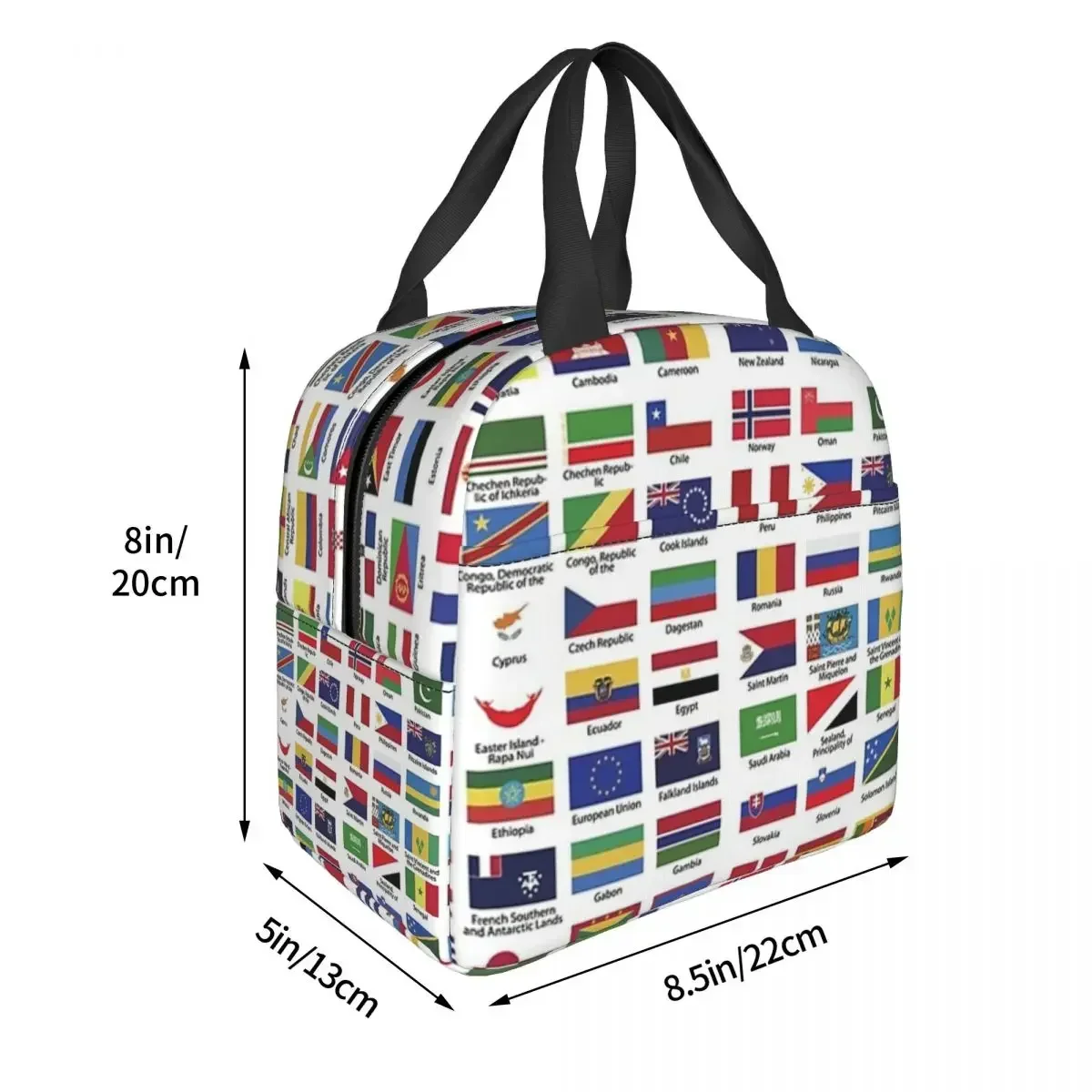 World Flags With Country Names Insulated Lunch Bags Resuable Picnic Bags Thermal Cooler Lunch Box Lunch Tote for Woman Work Kids