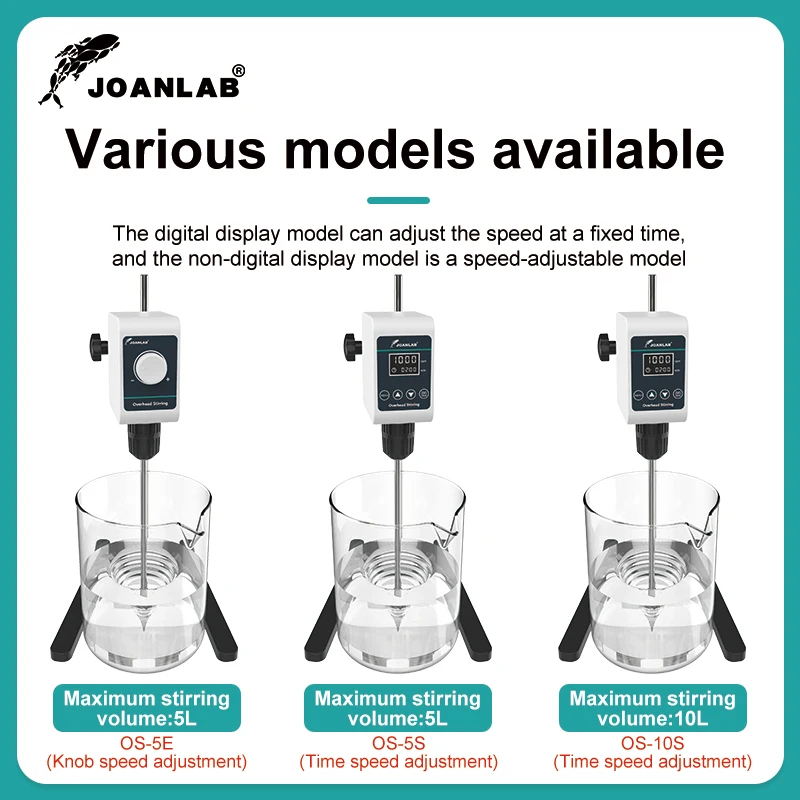 JOANLAB 오버헤드 교반기 디지털 디스플레이 전기 믹서 교반기 실험실 조절 높이 5/10L 1200rpm 110/220V