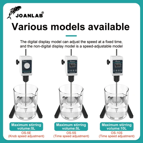 Imagen 2 del producto Agitador de varilla JOANLAB con pantalla digital, mezclador eléctrico, agitador de laboratorio, altura ajustable, 5/10 l, 1200 rpm, 110/220 V