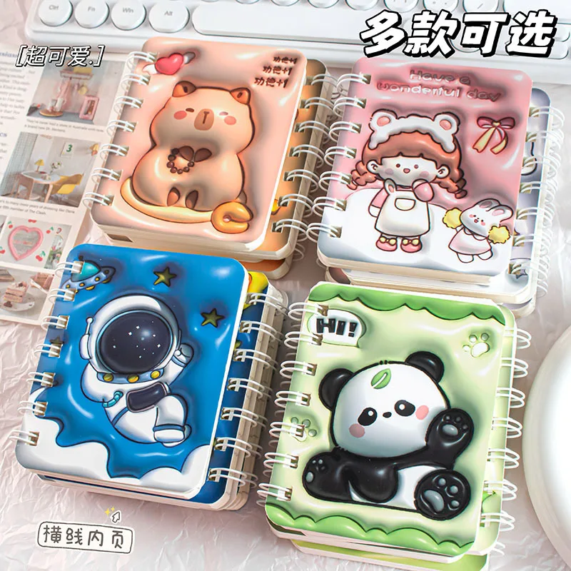 Mehr als 20 Farben Tragbares Mini A7 Puff Notizbuch 3D-Cover Panda Capybara Spiraljournal für Schüler 1/2/4 Stück für Schule und Büro – Detail 1