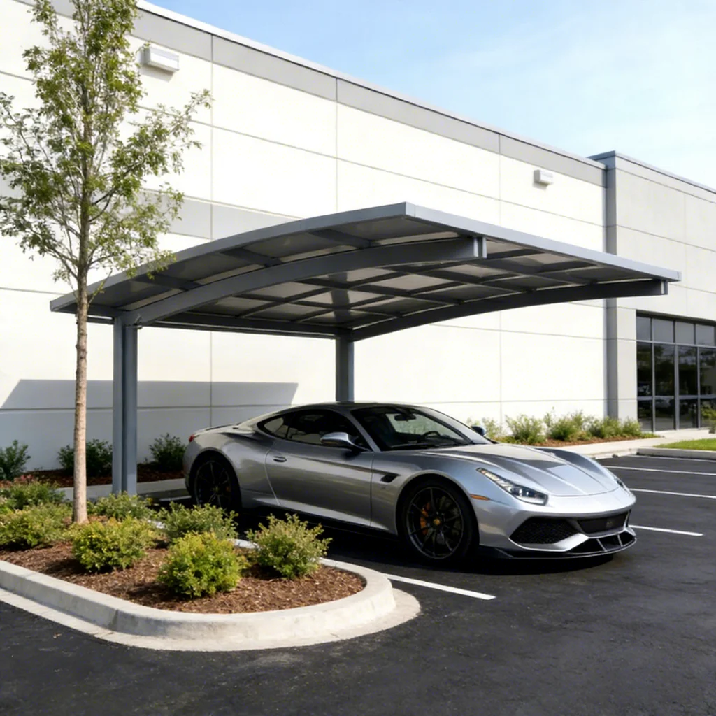 Community Shopping Center Outdoor Car Parking Powder Coated All Weather Arched Carport Fashionable Assemble The Car Shelter