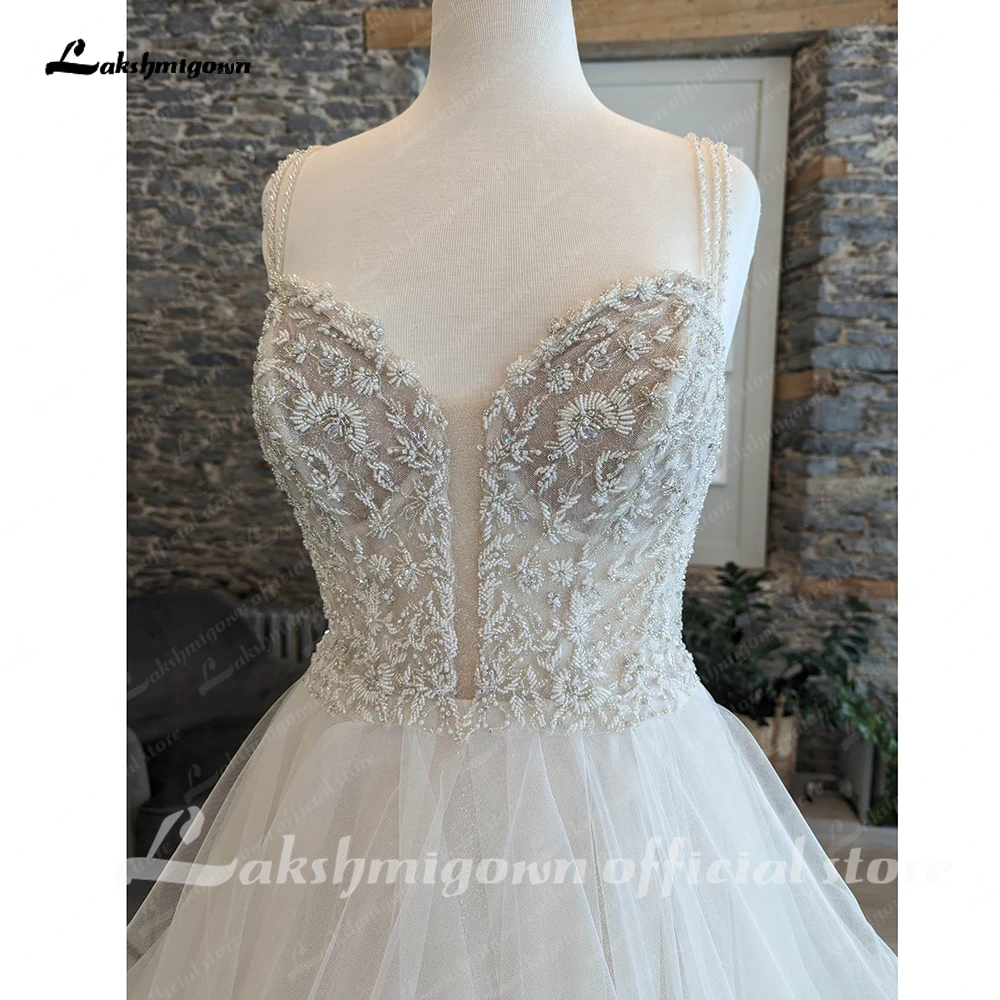 Elegant Vestido Novia Bridal Deep V Neck Lace Appliques Wedding Dress for Women Sleeveless Wedding Gowns vestidos de fiesta