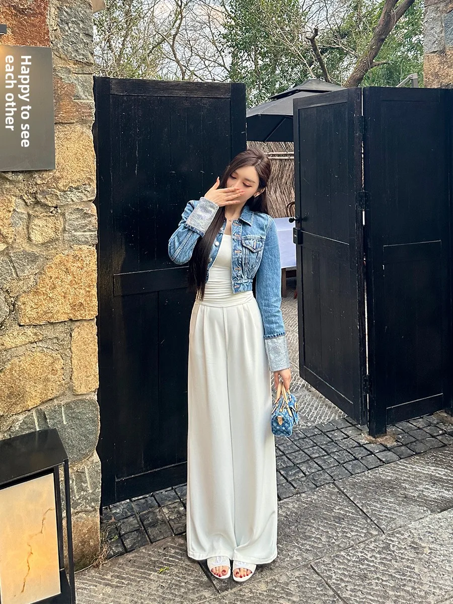 

High Waist Wide Leg Pants Women's Straight Cut Long Trousers Slimming Effect Drapey Style Korean Commute Fashion Long Pants