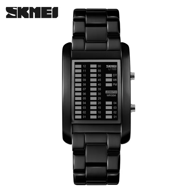 Skmei New Cool Fashion Men's Business Led Watch Steel Strap Multifunctional Waterproof Electronic Watch