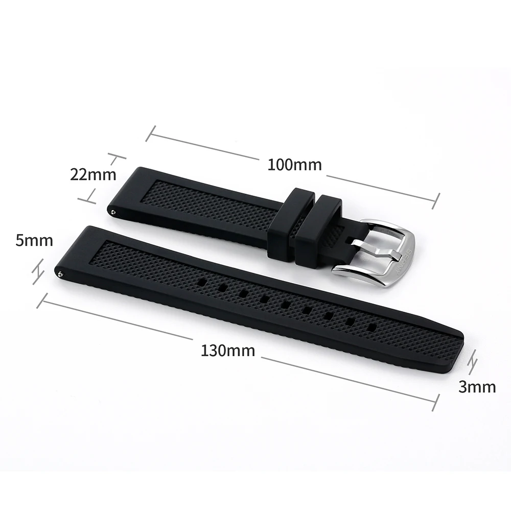 22mm Silicone Watch Bands Waterproof Replacement Steel Buckle Watch Straps Stainless Accessories Soft Rubber Watchbands for Men