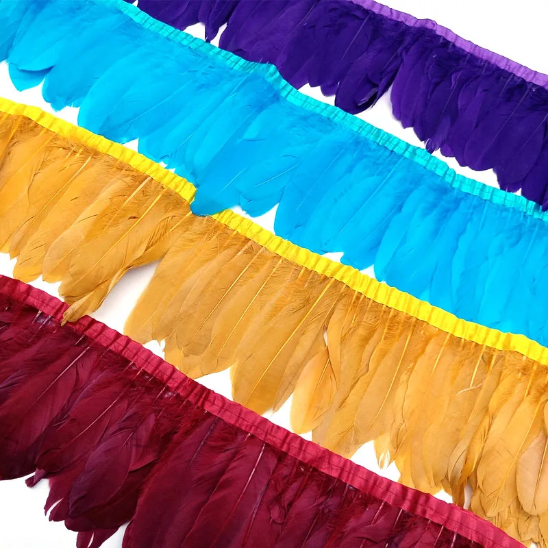 1 متر أوزة الريش هامش الزخارف أعمدة DIY بها بنفسك عيد الميلاد حفل زفاف فستان الديكور الخياطة الشريط الحرف اكسسوارات 15-20 سنتيمتر