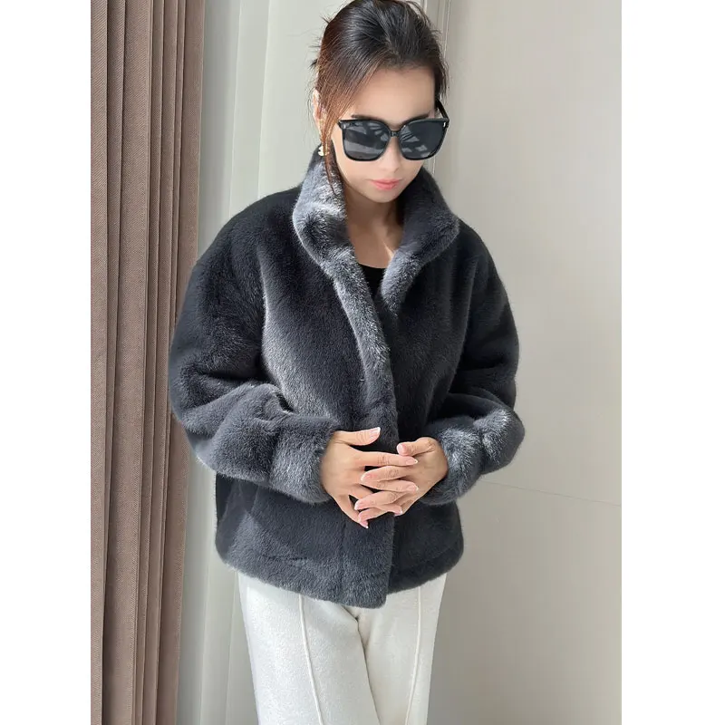 Women's Cardigan Jacket Fur Standing Collar Short Imitation Fox Fur Loose Coat 2023 Winter Style Warm High-End top Korean Versio