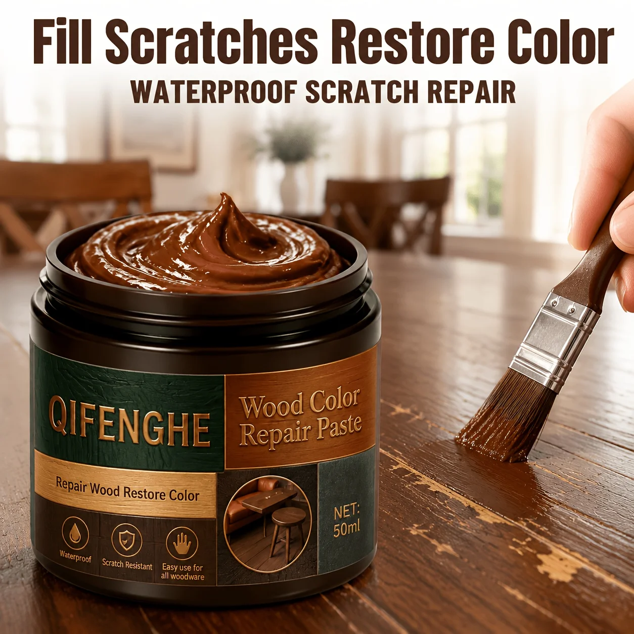 Wood Color Repair Paste Waterproof Scratch & Chip Filler for Wooden Tabletop, Cabinet, Floor & Home Furniture