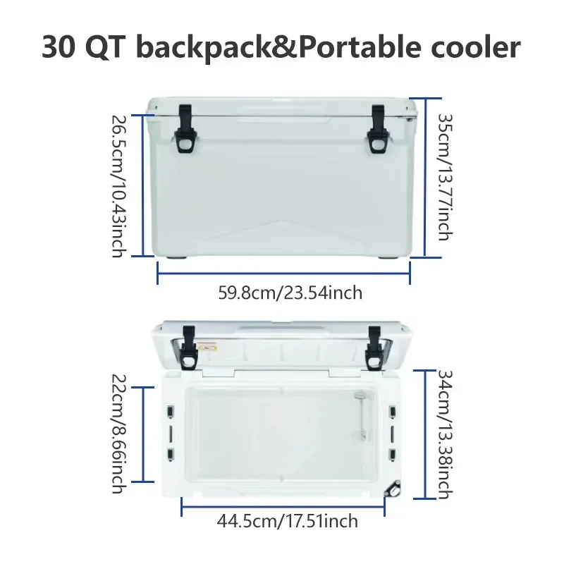 Outdoor Rotomolded LLDPE + PU Camping Cooler 30/35/50 QT with 5-Day Ice Retention for Beer Wine Bait Storage Cold Chain Compress