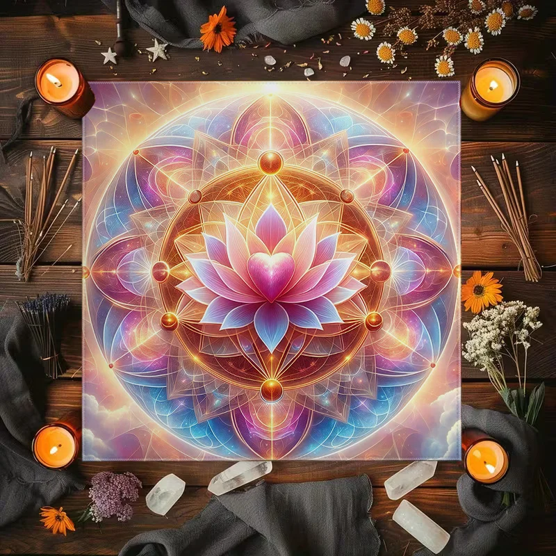VIKAMA Love Lotus Mandala Tarot Tablecloth Magic Ceremony Altar Cloth Divination Meditation Mat Tablecloth Decoration