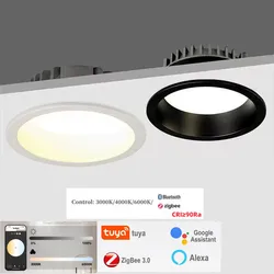 Zigbee 3.0 embedded LED tube light anti glare black and white ceiling light bedroom kitchen AC110V 220V home living room bedroom