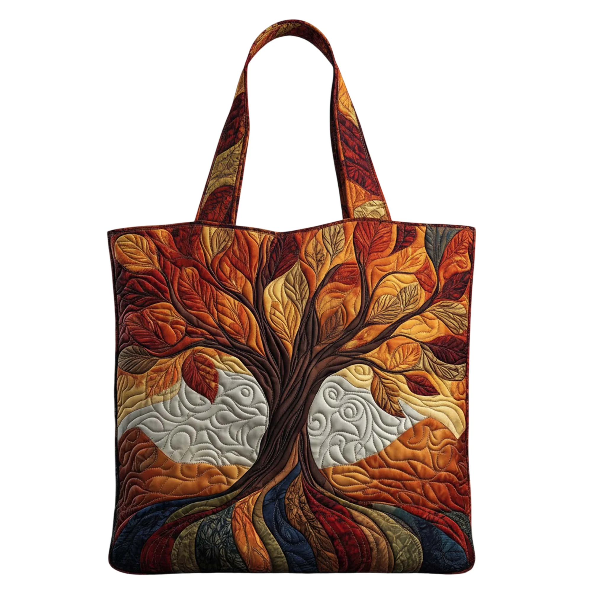 Autumn Tree Quilted Tote Bag Artistic Boho Shoulder Bag Large Reusable Shopping Bag for Travel Work Daily Use