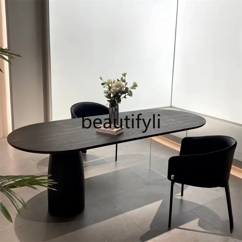 

LXMedieval all solid wood dining table oval black dining table desk acrylic large board tableSSS